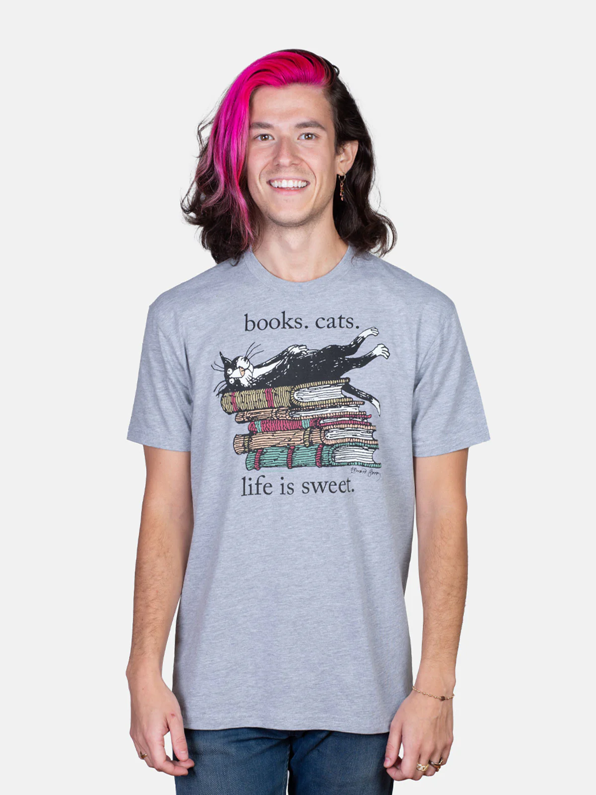 Books. Cats. Life is Sweet. Unisex T-Shirt - Image 2