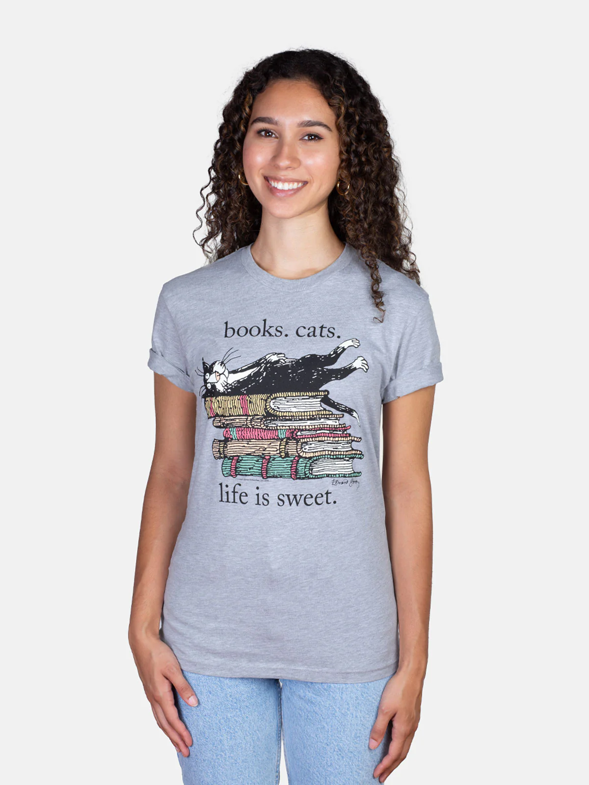 Books. Cats. Life is Sweet. Unisex T-Shirt - Image 3