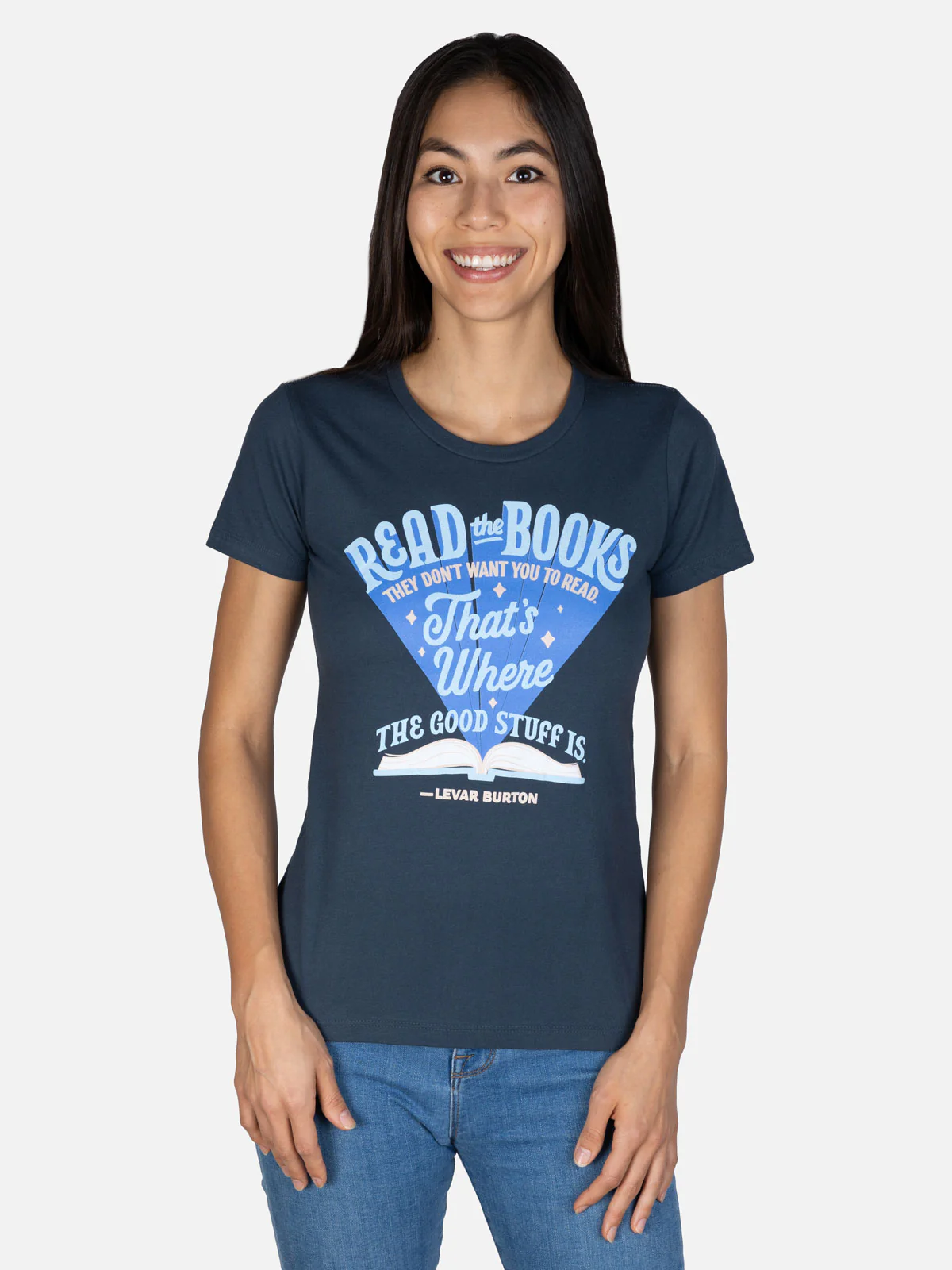 LeVar Burton "Read the Books They Don't Want You to Read" Women's Crew T-Shirt - Image 2