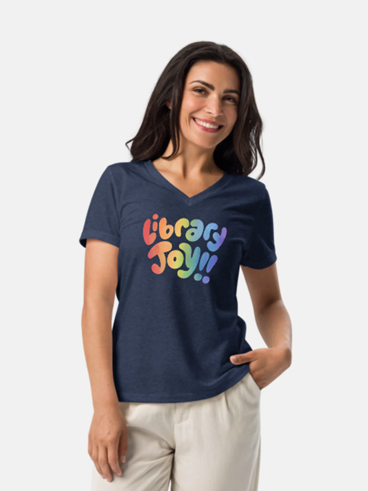 Mychal Threets: Library Joy Women's V-Neck T-Shirt (Print Shop) - Image 2