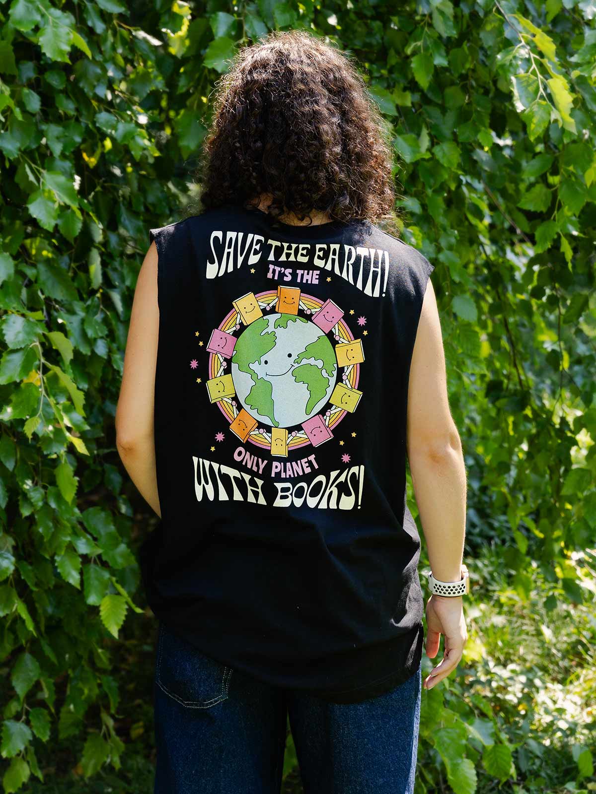 Only Planet with Books Unisex Tank Top (Print Shop) - Image 3
