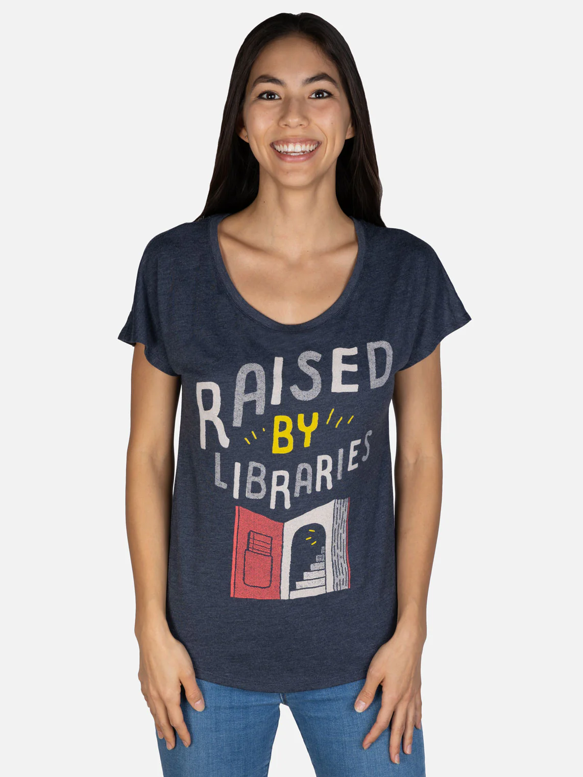 Raised by Libraries Women’s Relaxed Fit T-Shirt (Vintage Navy) - Image 2