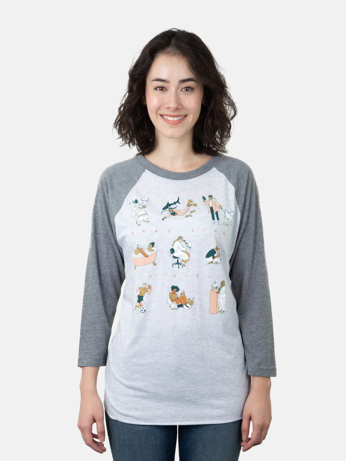Read Like a Girl Unisex 3/4-Sleeve Raglan - Image 2