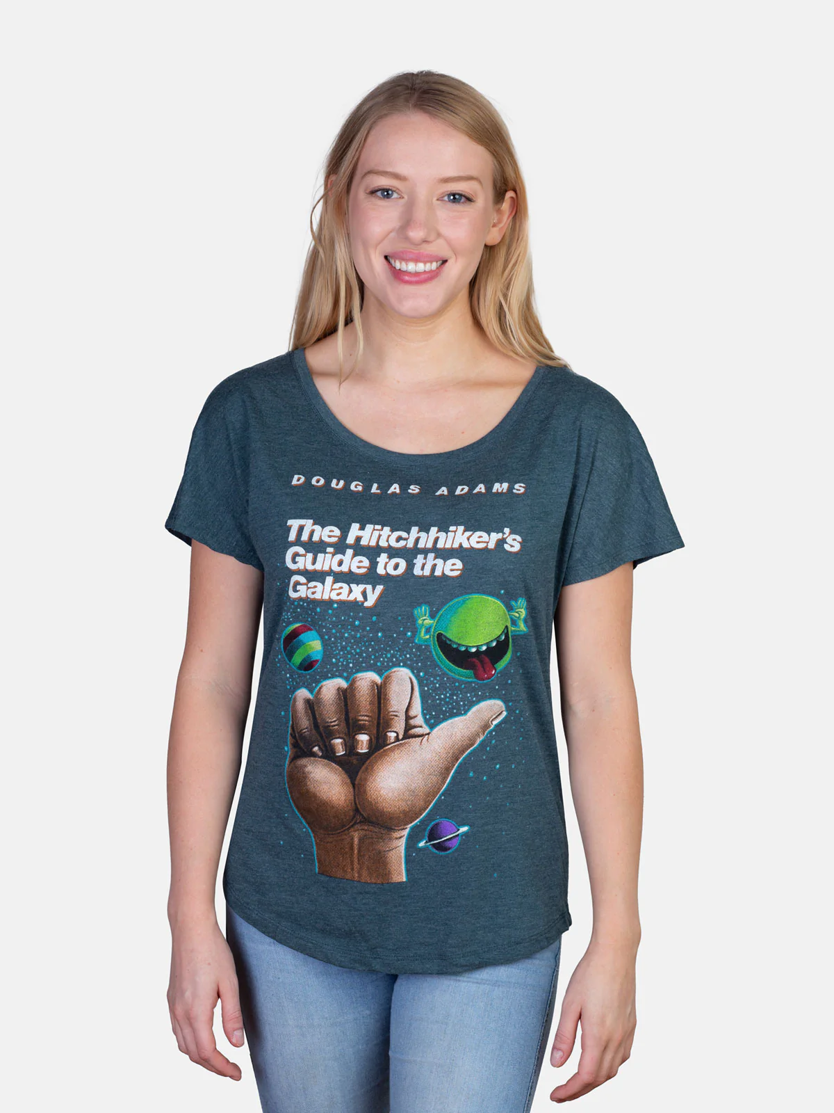 The Hitchhiker's Guide to the Galaxy Women’s (Indigo) Relaxed Fit T-Shirt - Image 2